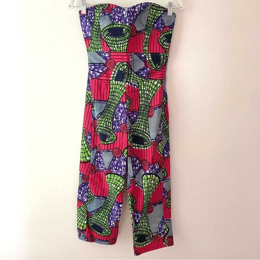 Girls Ankara Patchwork Playsuit Multi Colored Mosaic One-piece Romper Large/XL